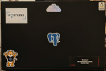 PostgreSQL Diverity sticker showing two elephants on my notebook lid in the middle top